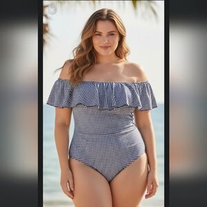 🌟NWT 3x Kana Sol One Piece Gingham Ruffle Bathing Suit